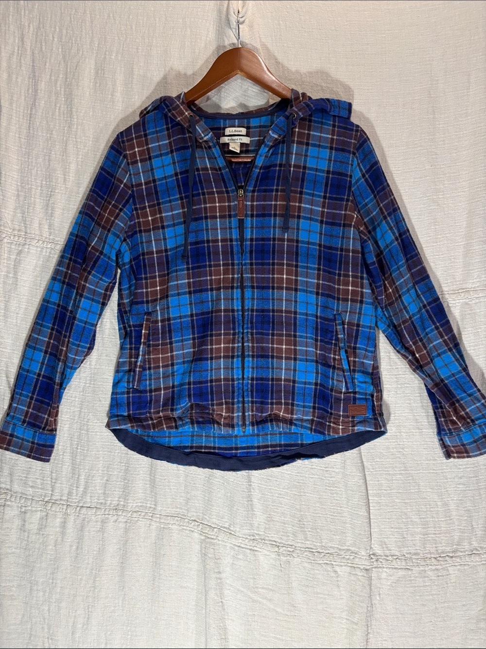 L.L. Bean Scotch Plaid Flannel Relaxed Zip Hoodie Small Petite 100% Cotton
